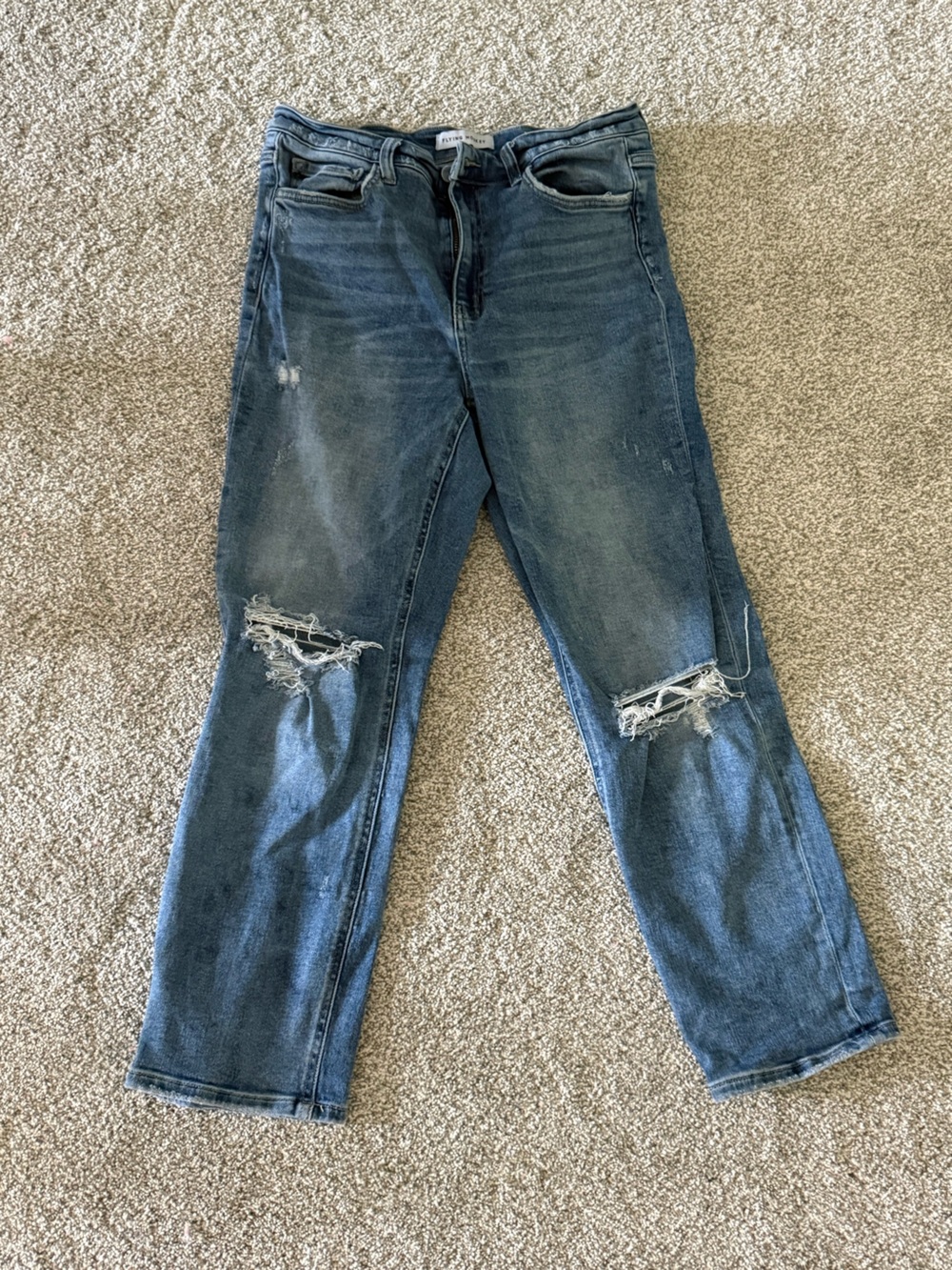 Flying Monkey Women's Slim Straight Distressed Blue Jeans